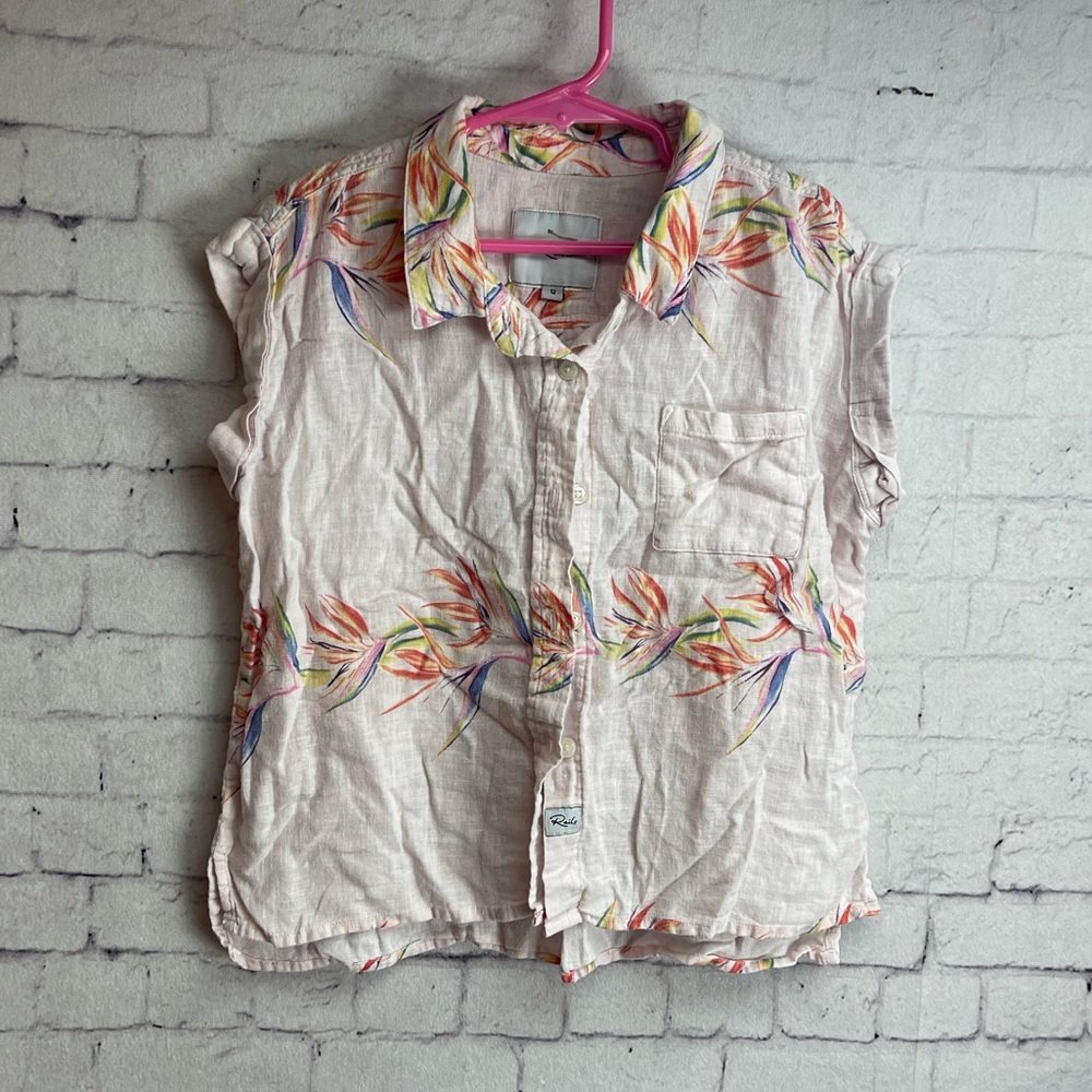 Rails girls size 12 linen blend button down shirt tropical